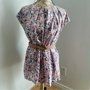 Cacharel Floral Pleated Sleeveless Pastel Blouse